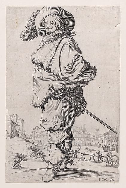Le Gentilhomme au Plastron de Fourrure (The Gentleman with a Fur Shirt Front), from "La Noblesse" (The Nobility), by Jacques Callot