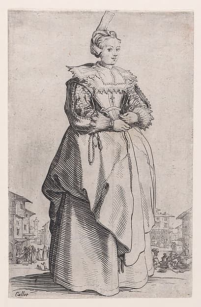 La Dame a la Petite Coiffe Relevée en Arrière (The Lady with the Hairstyle that is Lifted to the Back), from "La Noblesse" (The Nobility), by Jacques Callot