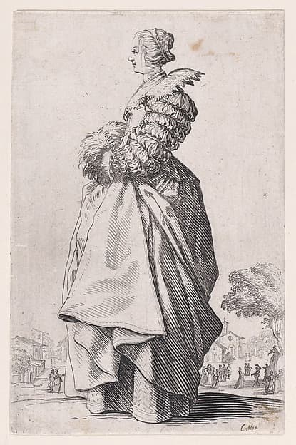 La Dame de Profil Ayant les Mains dans son Manchon (The Lady in Profile Having her Hands inside of her Muff), from "La Noblesse" (The Nobility), by Jacques Callot