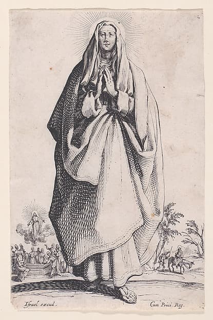 The Virgin Mary, from "Les Grands Apôtres Debout, Représentant Le Sauveur, La Bienheureuse Marie et Les Saints Apôtres" (The Large Standing Apostles, Representing The Savior, The Blessed Mary and The Apostles), by Jacques Callot