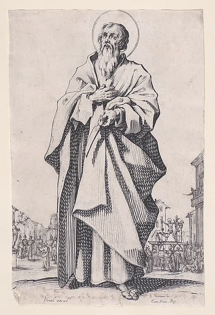 St. Bartholomew, from "Les Grands Apôtres Debout, Représentant Le Sauveur, La Bienheureuse Marie et Les Saints Apôtres" (The Large Standing Apostles, Representing The Savior, The Blessed Mary and The Apostles), by Jacques Callot