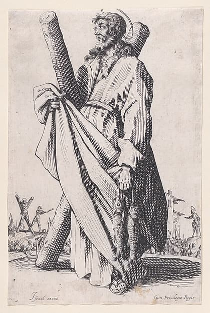 St. Andrew, from "Les Grands Apôtres Debout, Représentant Le Sauveur, La Bienheureuse Marie et Les Saints Apôtres" (The Large Standing Apostles, Representing The Savior, The Blessed Mary and The Apostles), by Jacques Callot