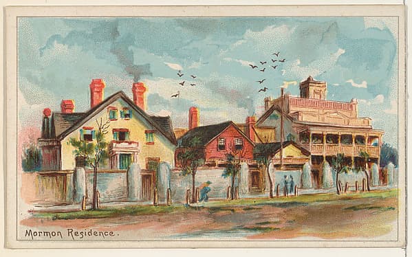 Mormon Residence, from the Habitations of Man series (N113) issued by W. Duke, Sons & Co. to promote Honest Long Cut Smoking and Chewing Tobacco, by The Giles Company