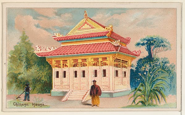 Chinese Residence, from the Habitations of Man series (N113) issued by W. Duke, Sons & Co. to promote Honest Long Cut Smoking and Chewing Tobacco, by The Giles Company