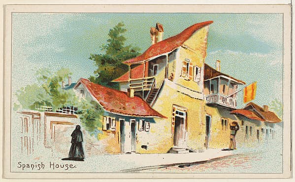 Spanish House, from the Habitations of Man series (N113) issued by W. Duke, Sons & Co. to promote Honest Long Cut Smoking and Chewing Tobacco, by The Giles Company