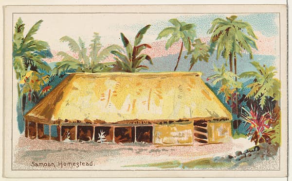 Samoan Homestead, from the Habitations of Man series (N113) issued by W. Duke, Sons & Co. to promote Honest Long Cut Smoking and Chewing Tobacco, by The Giles Company