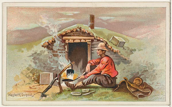 Western Dugout, from the Habitations of Man series (N113) issued by W. Duke, Sons & Co. to promote Honest Long Cut Smoking and Chewing Tobacco, by The Giles Company