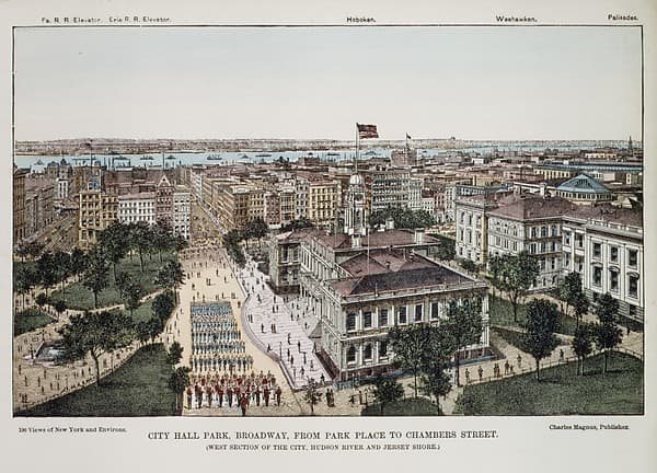 City Hall Park, Broadway, from Park Place to Chambers Street (West Section of the City, Hudson River and Jersey Shore), by Charles Magnus & Company