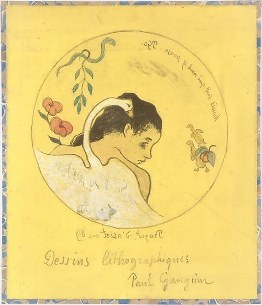 ("Leda") Design for a Plate: Shame on Those Who Evil Think (Honi Soit Qui Mal y Pense) ; cover illustration for the "Volpini Suite" entitled Lithographic Drawings (Dessins lithographiques), by Paul Gauguin