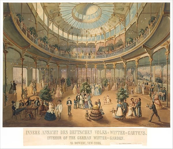 Innere Ansicht des Deutschen Volks Winter Gartens. IInterior of the German Winter Garden. 45 Bowery, New York, by Fritz Meyer