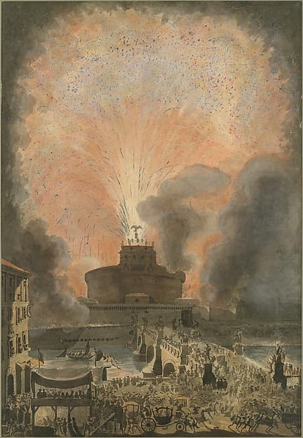 The Girandola at the Castel Sant'Angelo, Rome, by Louis Jean Desprez