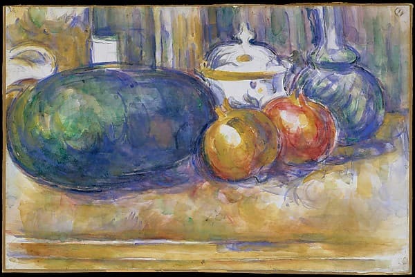 Still-Life with a Watermelon and Pomegranates, by Paul Cézanne