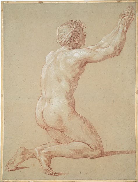 Kneeling Nude Youth with Raised Clasped Hands, by Etienne Jeaurat