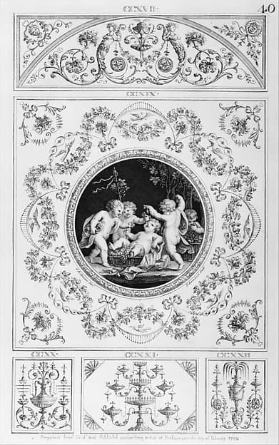 Bacchanal with Five Putti, Rondel in a Rectangular Frame (in "Designs for Various Ornaments," pl. 40), by Francesco Bartolozzi