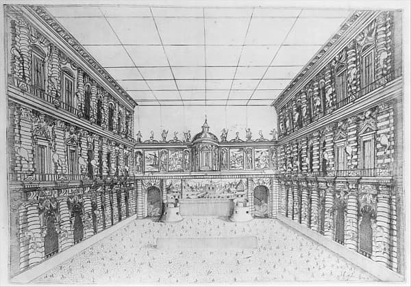 Court of Palazzo Pitti decorated with Candelabra, from an Album with Plates Documenting the Festivities of the 1589 Wedding of Ferdinand I and Christine of Lorraine, by Orazio Scarabelli