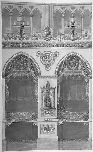 Interior Elevation of Reims Cathedral with a Statue of King Louis II, by Charles Percier