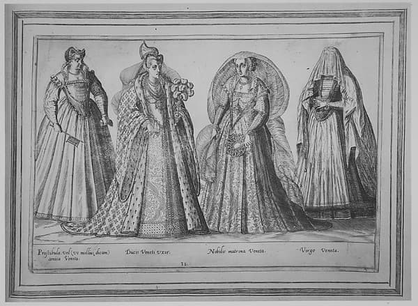 Prostibula vel (ut mollius dicam) amica Veneta; Ducis Veneti Vxor; Nobilis matrona Veneta; Virgo Veneta, by Abraham de Bruyn