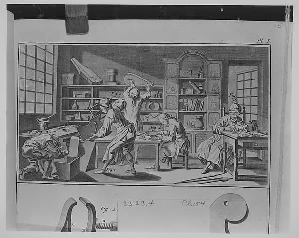 Fourbisseur (Swordmaking) (plate VII, Fourbisseur section, Encyclopédie, or Recueil de Planches sur les Sciences, les Arts Mechaniques..., vol. IV), by J. R. Lucotte