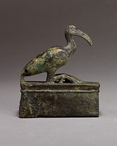 Ibis on a shrine shaped box, probably for an animal mummy