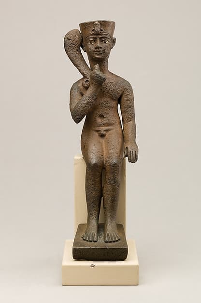 Seated Harpokrates with the crown of Amun, named as "Harpokrates-the-great, the eldest, the first of Amun"