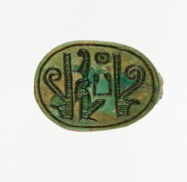 Scarab Inscribed with the Name Maatkare (Hatshepsut) Flanked by Two Red Crowns