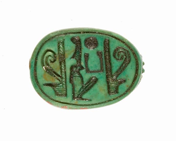 Scarab Inscribed with the Name Maatkare (Hatshepsut) Flanked by Two Red Crowns