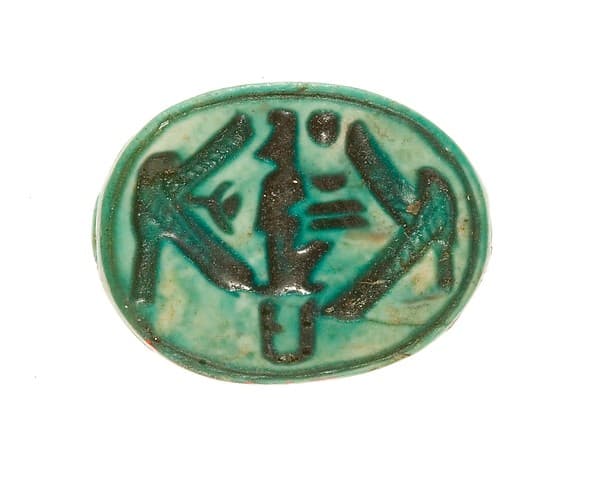 Scarab Inscribed Lord of the Two Lands Maatkare Flanked by Falcons