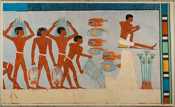 Facsimile: Scene of Fish Preparation and Net Making, by Norman de Garis Davies