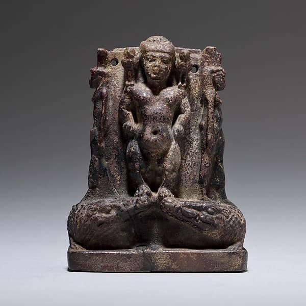 Cippus (magical stela) where Pataikos replaces Horus on the crocodiles and is flanked by Isis and Nephthys