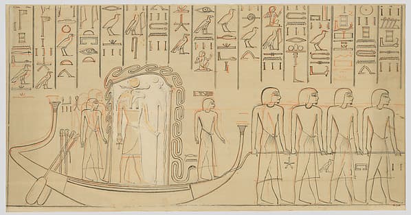 Wall painting of the Mehen snake protecting the barque of Re (facsimile), by Lancelot Crane