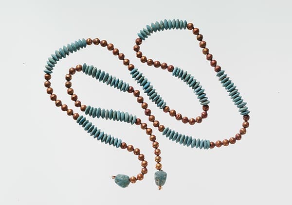 String of Beads with Feline-head Amulets
