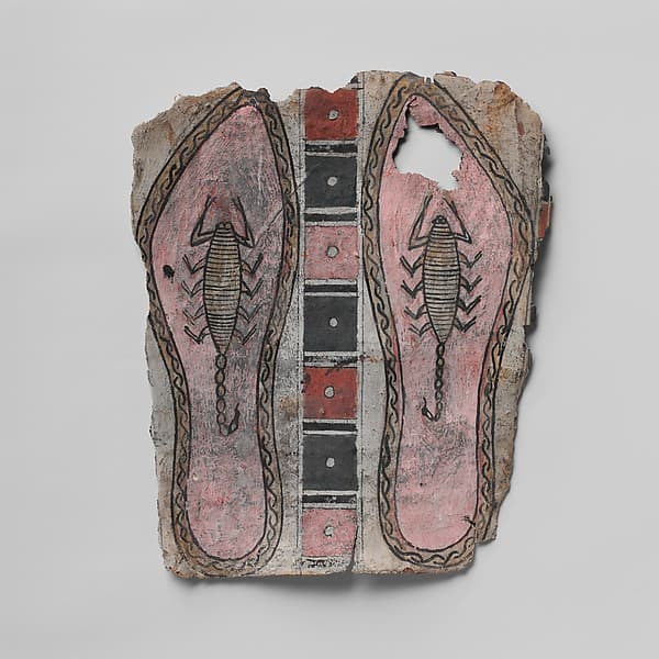 Panel from beneath feet of a cartonnage, with scorpions on soles