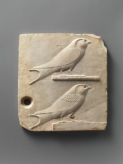 Relief plaque with two swallows, opposite side two quail chicks