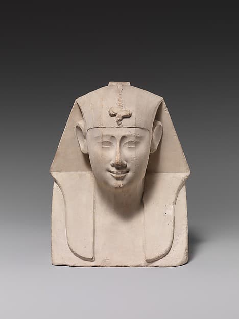 Bust of a royal figure with downward-hanging snake