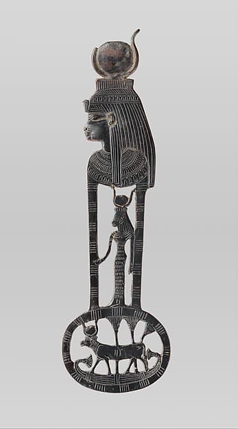 Menat counterpoise with figures of Hathor as a woman and a cow
