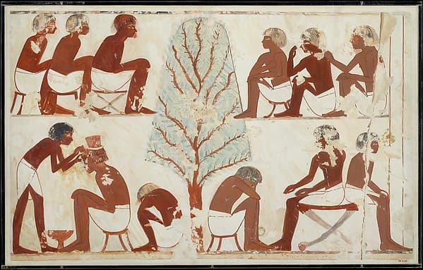 A Barber at Work and Men Waiting Their Turn, by Nina de Garis Davies