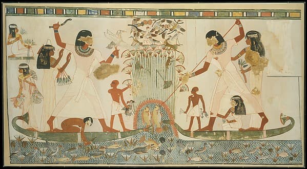 Menna and Family Hunting in the Marshes, Tomb of Menna, by Nina de Garis Davies