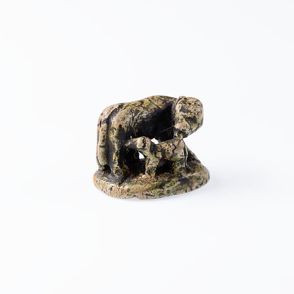 Design Amulet, Cow Nursing Calf and also a Kneeling Suckling Man Visible on Opposite Side on the Back, Device showing Antithetical Falcons with an Ankh Sign over a Lion