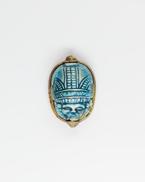 Human-headed scarab with device of sphinx and winged uraeus
