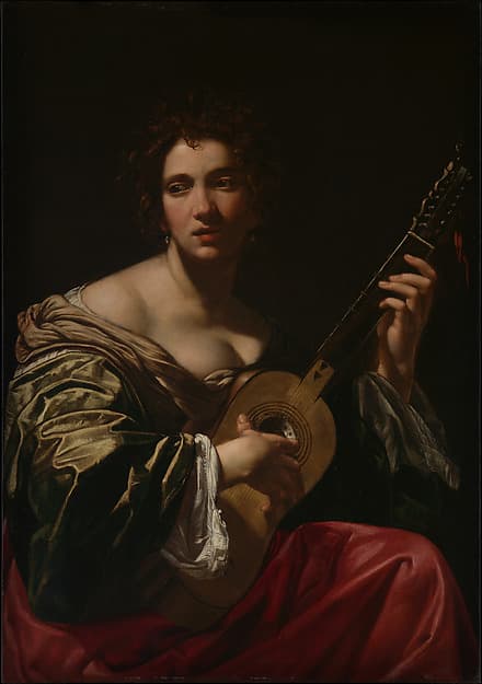 Woman Playing a Guitar, by Simon Vouet