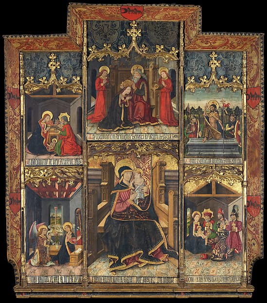 Virgin and Child Enthroned with Scenes from the Life of the Virgin, by Morata Master