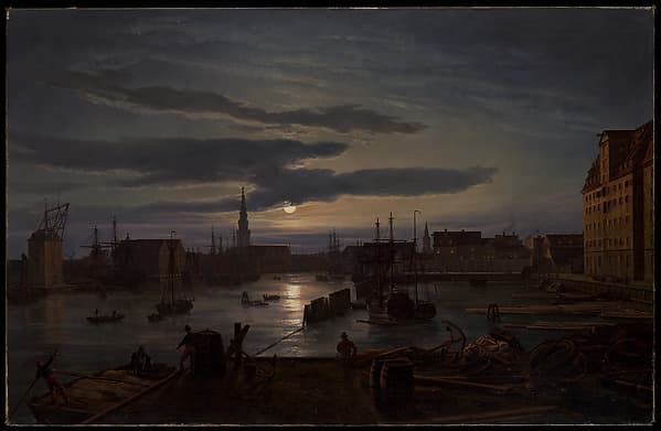 Copenhagen Harbor by Moonlight, by Johan Christian Dahl