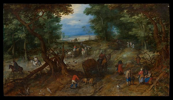 A Woodland Road with Travelers, by Jan Brueghel the Elder