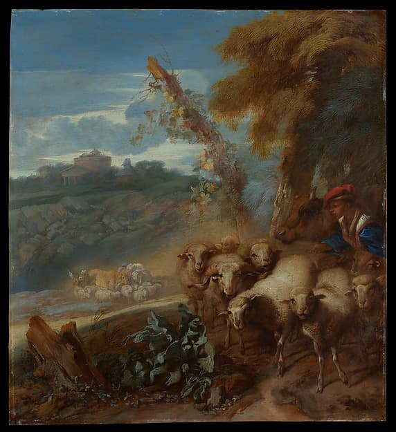 Roman Landscape with a Shepherd and Sheep, by Giovanni Benedetto Castiglione (Il Grechetto)