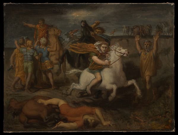 Scene from the Gallic Wars: The Gaul Littavicus, Betraying the Roman Cause, Flees to Gergovie to Support Vercingétorix, by Théodore Chassériau