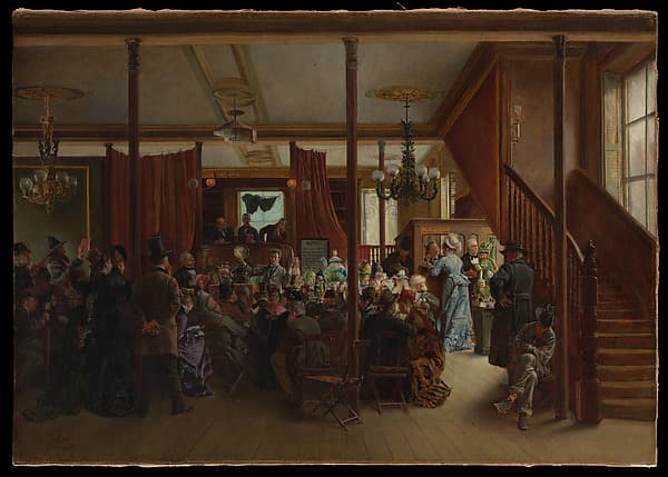 Auction Sale in Clinton Hall, New York, 1876, by Ignacio de León y Escosura