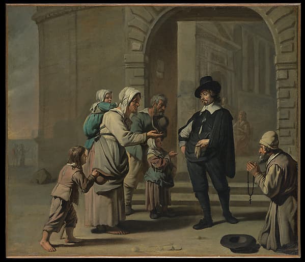 Beggars at a Doorway, by Master of the Béguins, French or Flemish, active 1650–60 (possibly Abraham Willemsens, Flemish, active by 1627, died 1672)