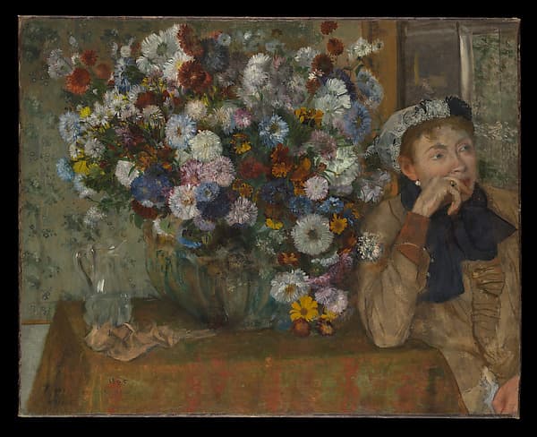 A Woman Seated beside a Vase of Flowers (Madame Paul Valpinçon?), by Edgar Degas