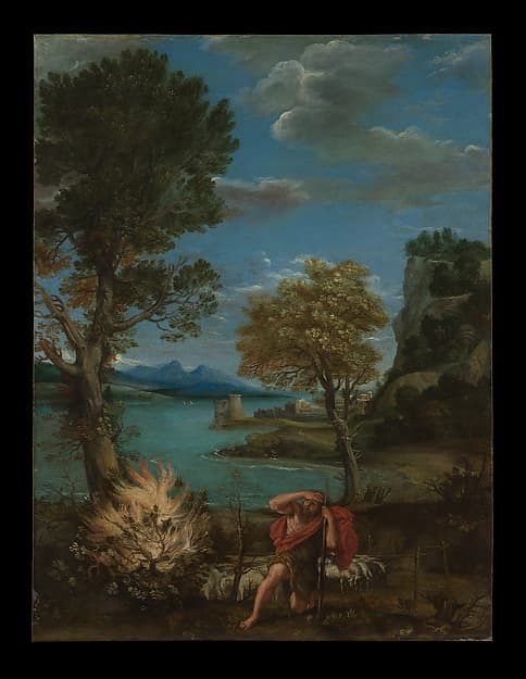 Landscape with Moses and the Burning Bush, by Domenichino (Domenico Zampieri)