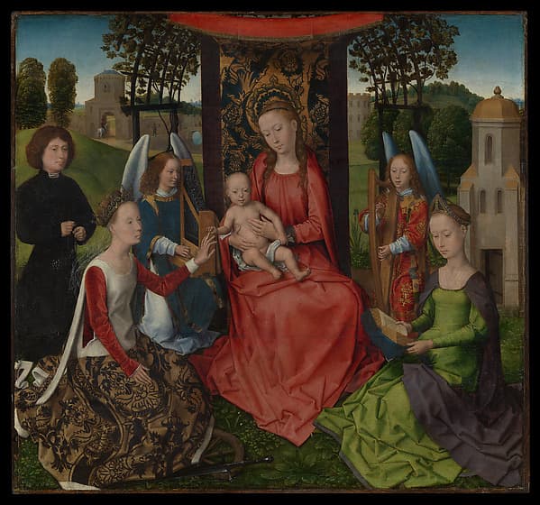 Virgin and Child with Saints Catherine of Alexandria and Barbara, by Hans Memling